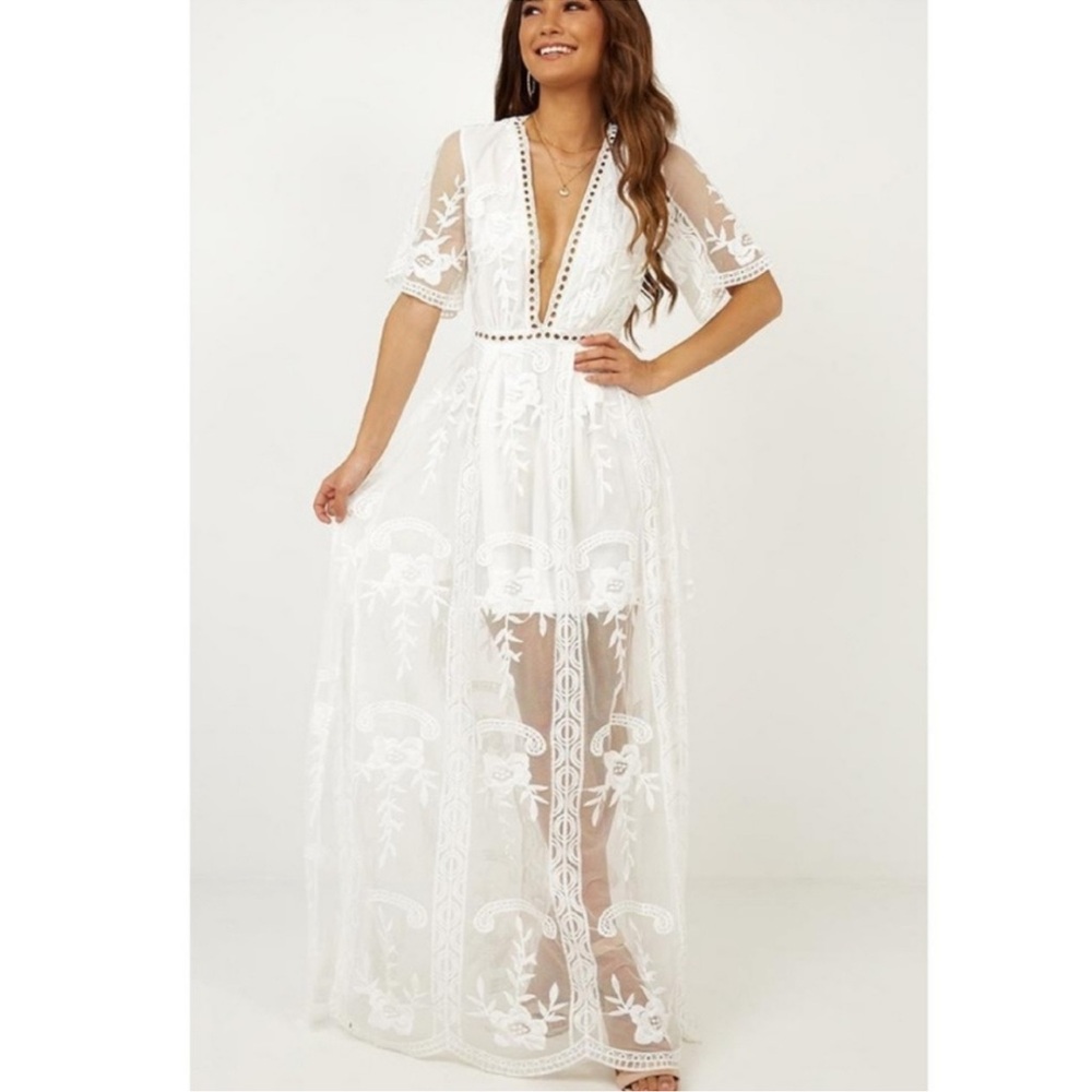 Showpo Elegant White Lace Maxi Dress
